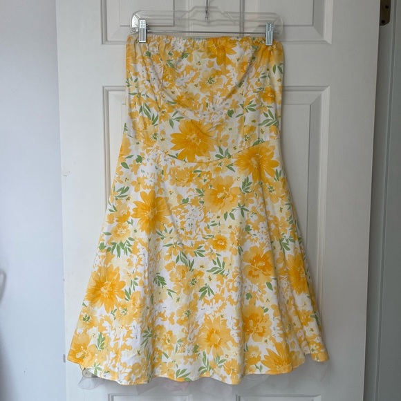 Vintage Yellow Floral Strapless Garden Party Dress M - Picture 2 of 14